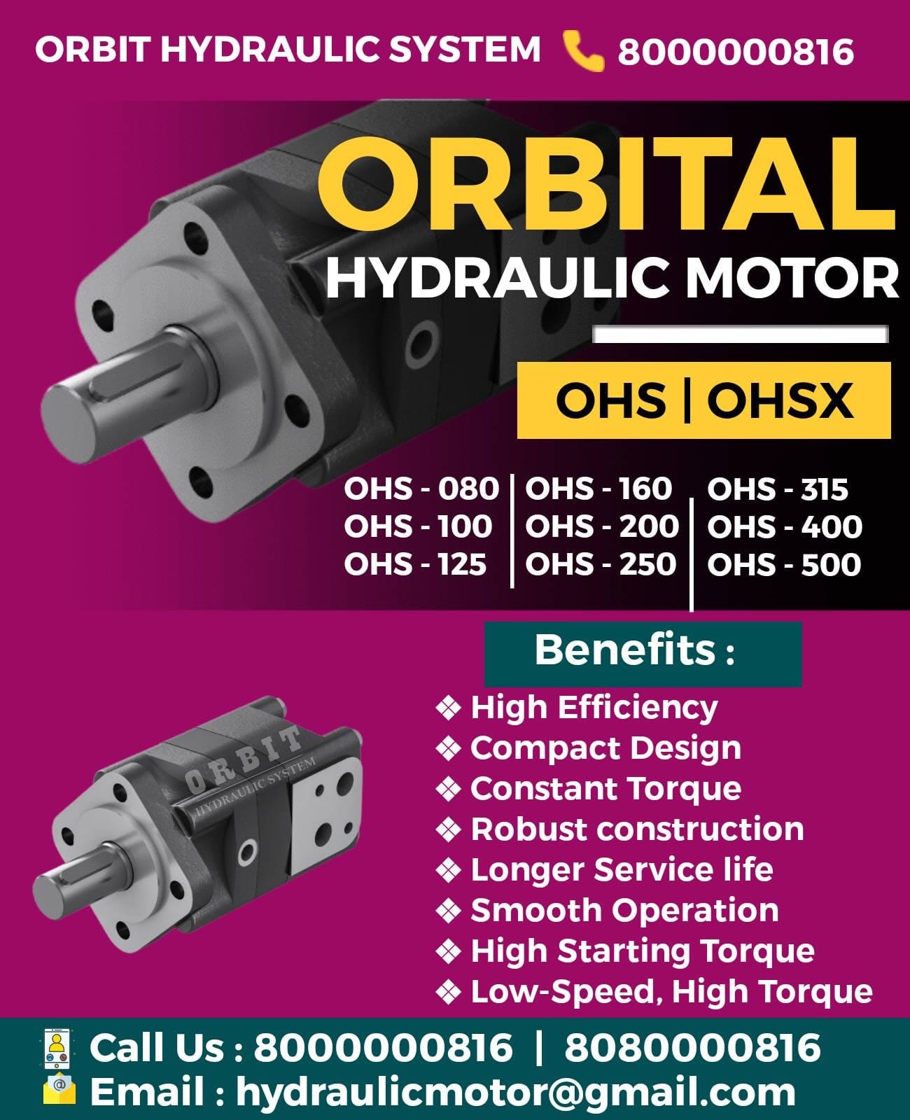 OHS OHSX Orbit Orbital Hydraulic Motor Manufacturer Dealer Distributors Suppliers in Ahmedabad Mumbai Pune Chennai Kolkata Nashik Coimbatore India